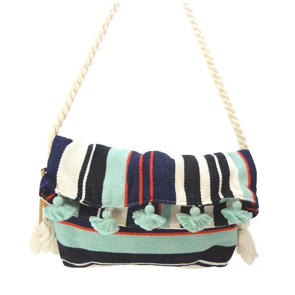 Mercado Global Crossbody Bag Small Multi Color Excellent Striped Tassel